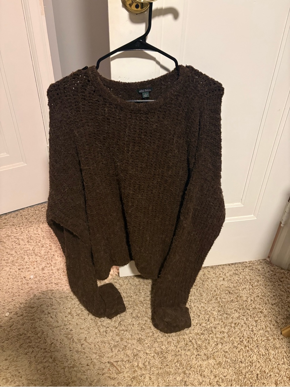 wild fable Chocolate Brown Open-Stitch Crewneck Sweater